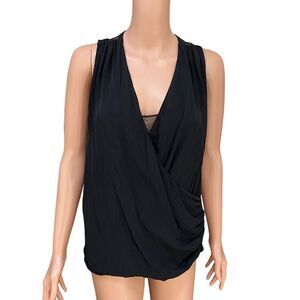 Alice + Olivia silk surplice blouse with lace insert size M